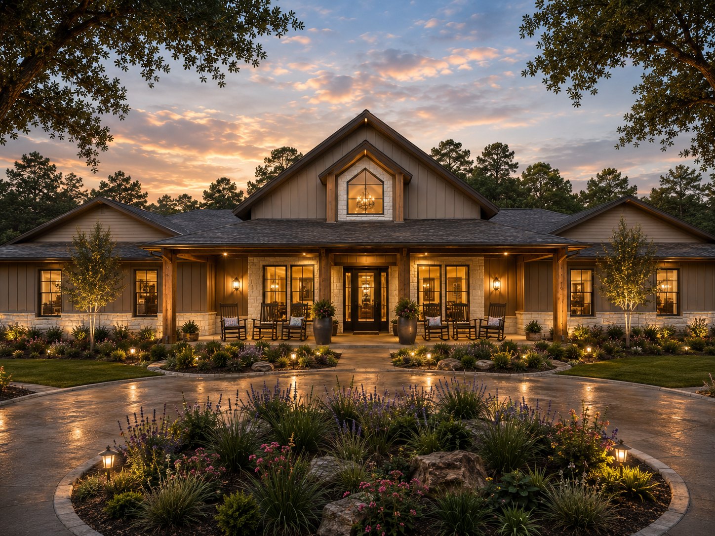 Everwood Reserve — a residential assisted living community at dusk
